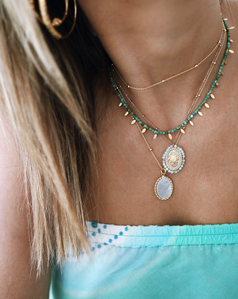 PIERRE PLATE ball chain long necklace white mother-of-pearl