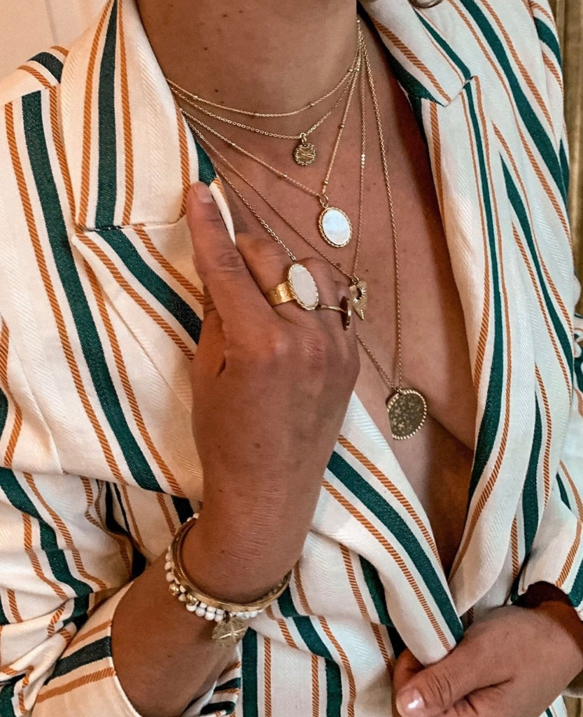 PIERRE PLATE ball chain long necklace white mother-of-pearl