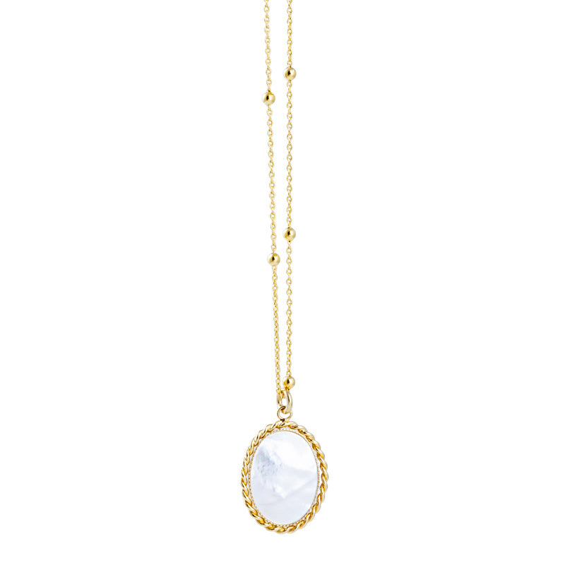 PIERRE PLATE ball chain long necklace white mother-of-pearl